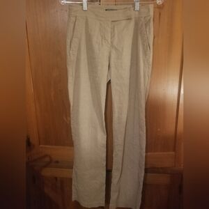 Eileen Fisher Pants Size 2P Women Khaki Tan Linen Blend Trousers